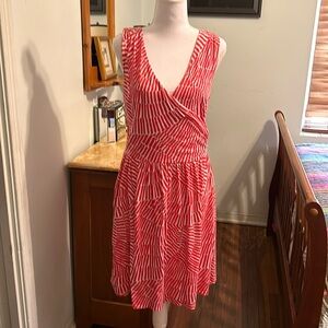 Boden only worn 3 times; faux wrap, sleeveless, dropped waist,bright red/white.